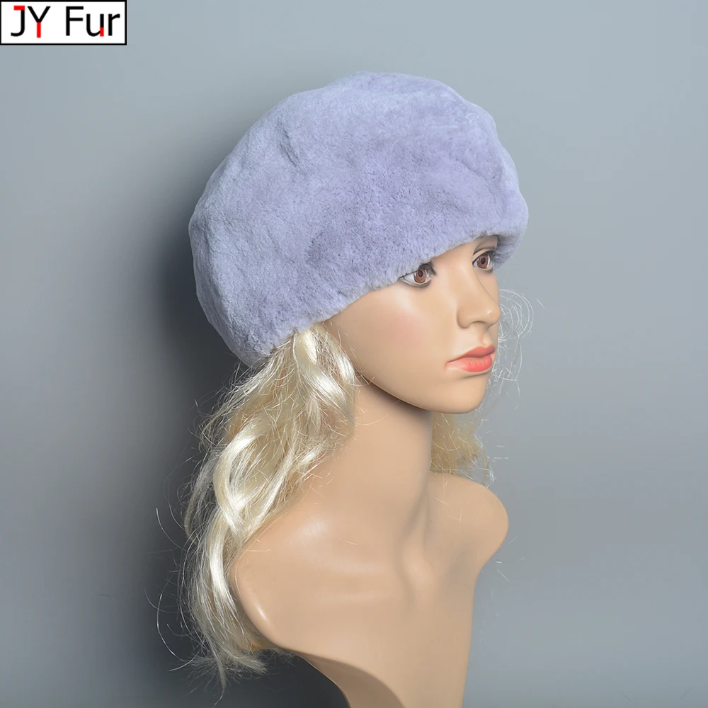 

Real Rex Rabbit Fur Berets Elegant Women's Winter Caps New Design Fashion Fur Hats Knitted Warm Natural Rabbit Fur Beanies Hat