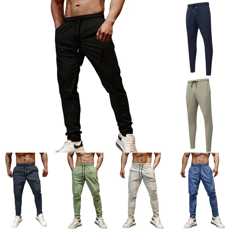 

Брюки-карандаш, мужские повседневные спортивные штаны для спортзала, дышащие, быстросохнущие, из ледяного шелка, для спорта на открытом воздухе, велоспорта, бега, тренировок