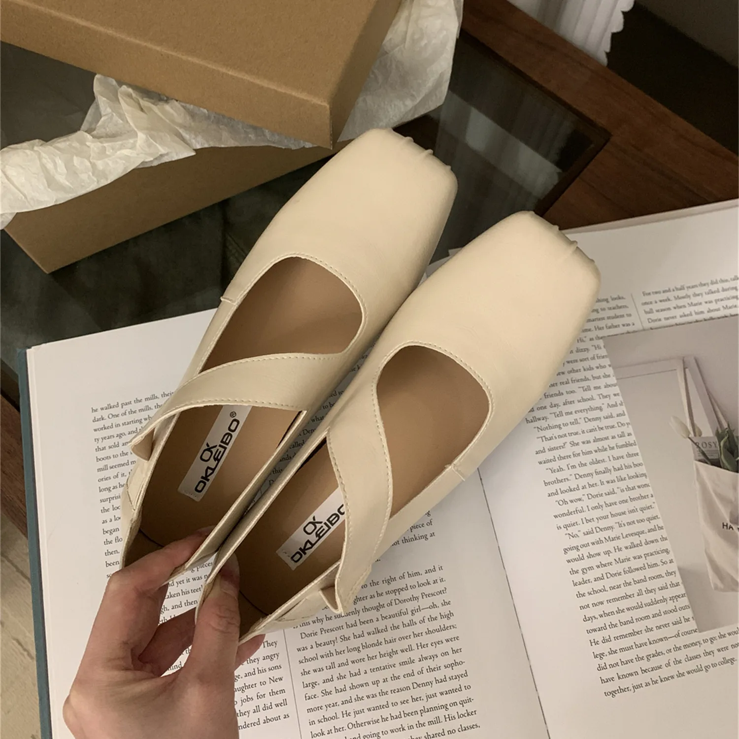 Bailamos New Brand Women Flat Shoes Fashion Square Toe Shallow Mary Jane Shoes Flat Heel Casual Soft Leather Ballet Shoe