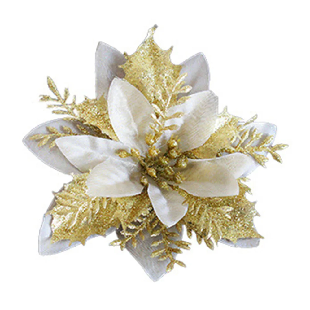 Festive Christmas Poinsettia Glitter Flower Hanging Xmas Party Tree Decoration  Perfect for Celebrating the Holidays