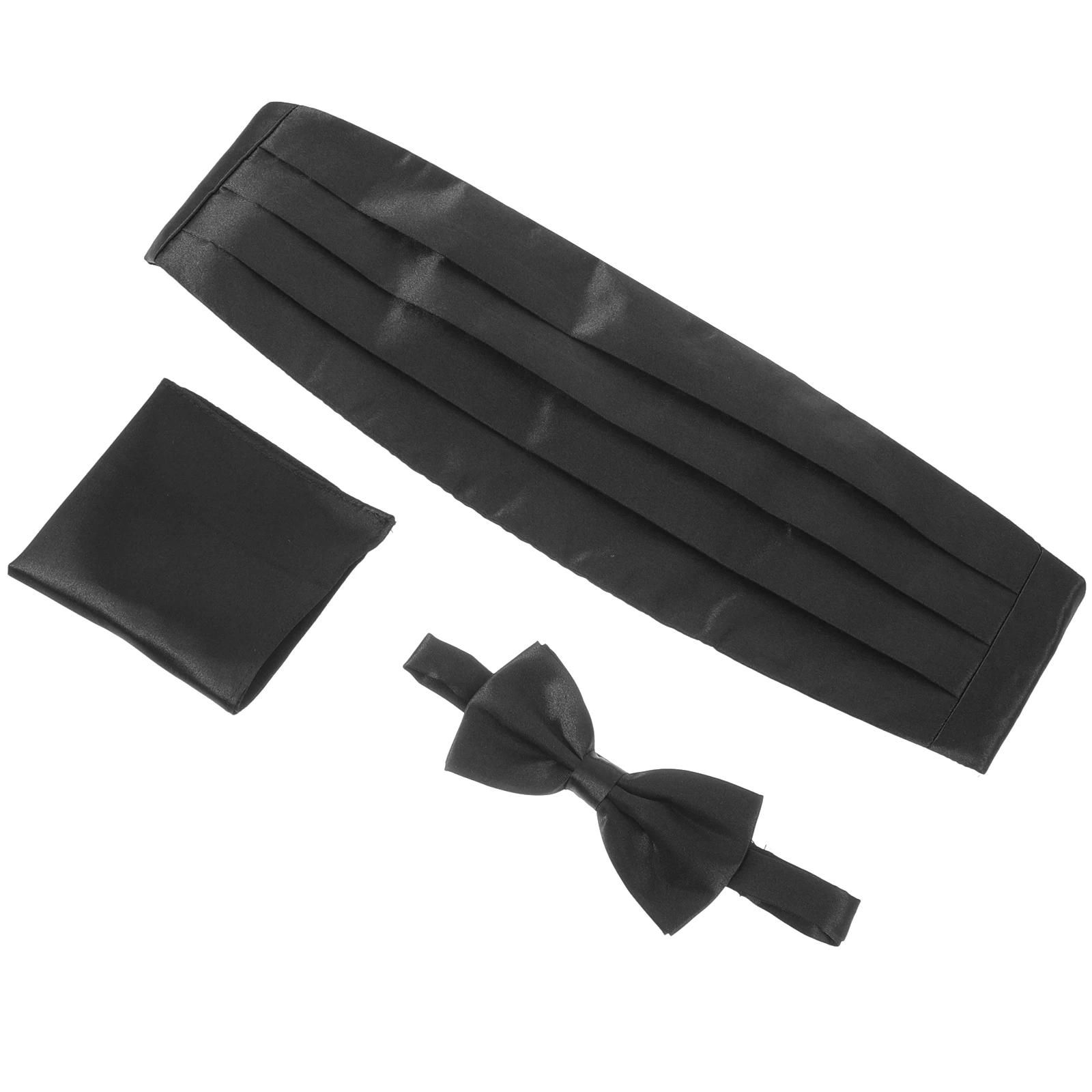 

3pcs Bow Tie Cummerbund Set for Men Formal Wear Adjustable Clip Satin Polyester Fully Lined Pocket Handkerchief