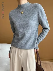 [LANMREM] Minimalism Pullover Knitting Sweater Women Stand Neck Long Sleeve Office Lady Fit Fashion Top 2024 Autumn New 26C165