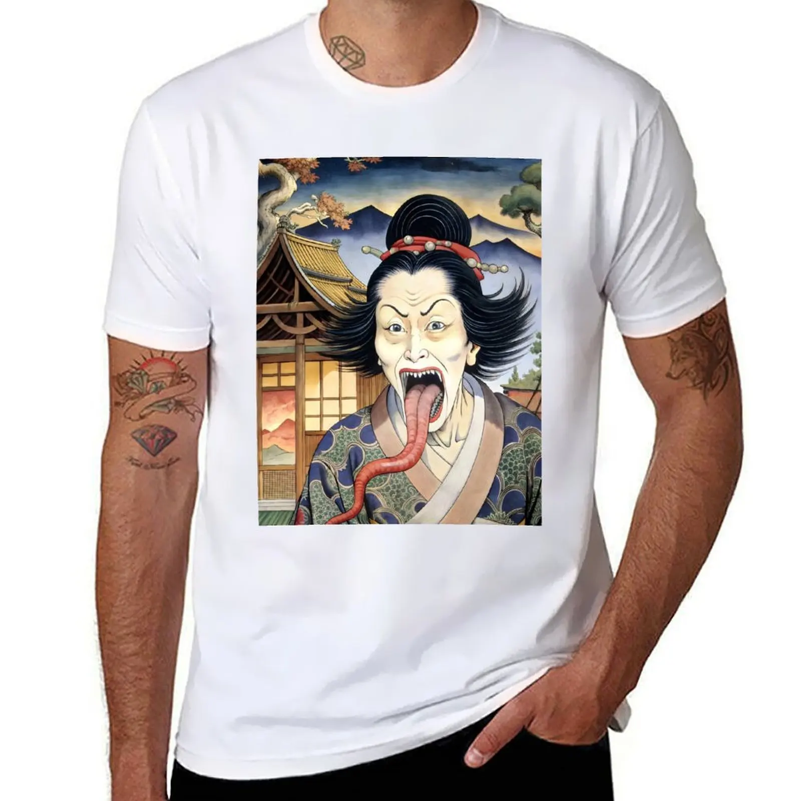

Japanese yokai rokurokubi urban legends creepy geisha ukiyo e yokai woodblock printing T-Shirt