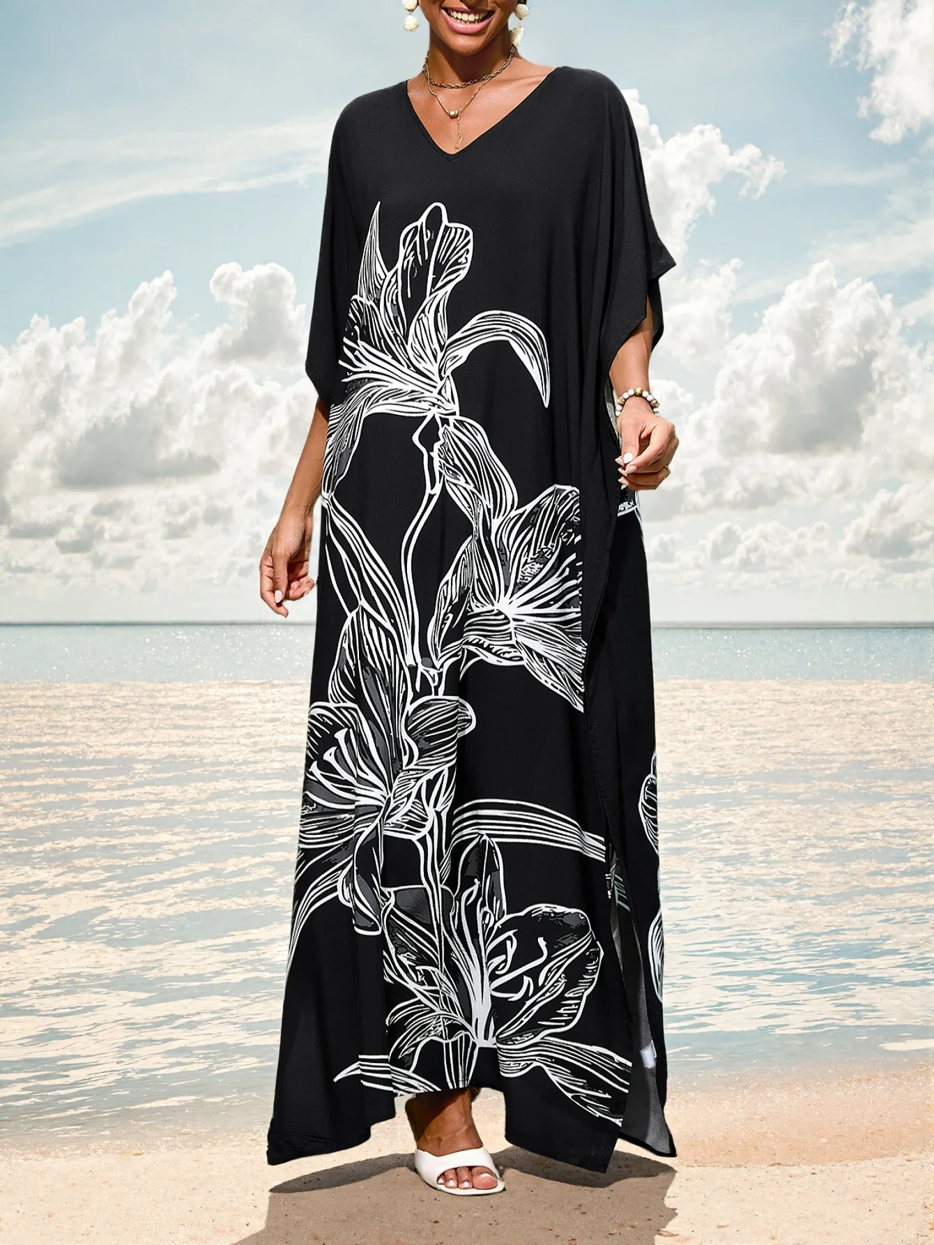 

Beach Cover-Up Robe Loose Plus Size Boho Maxi Dress Bikini Outer Cover-Up