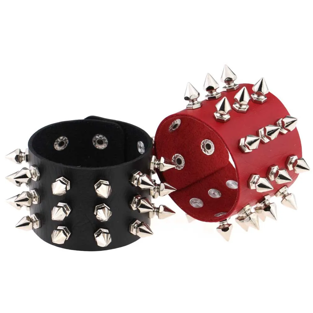 New Mainstream Rock Spiked Rivet Conical Stud Wide Leather Cuff Bracelet For Men And Women Punk Gothic Neutral Bracelet Jewelry