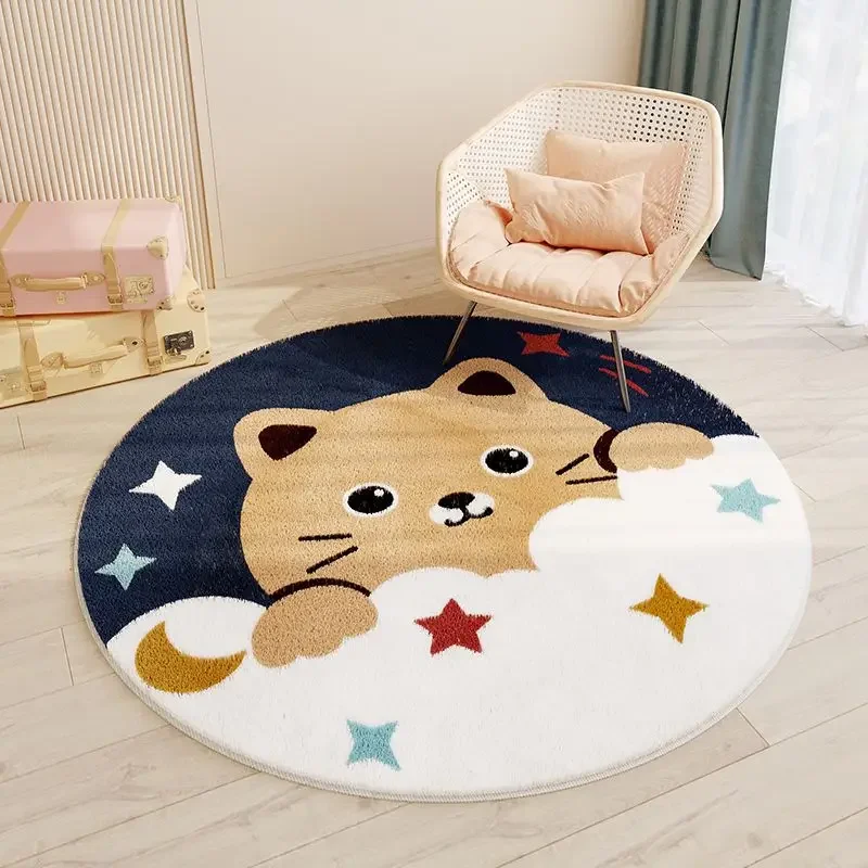 Cute Round Living Room Decoration Plush Carpet Cartoon Bedroom Bedside Soft Crawling Floor Mat Large Area Cloakroom Washable Rug