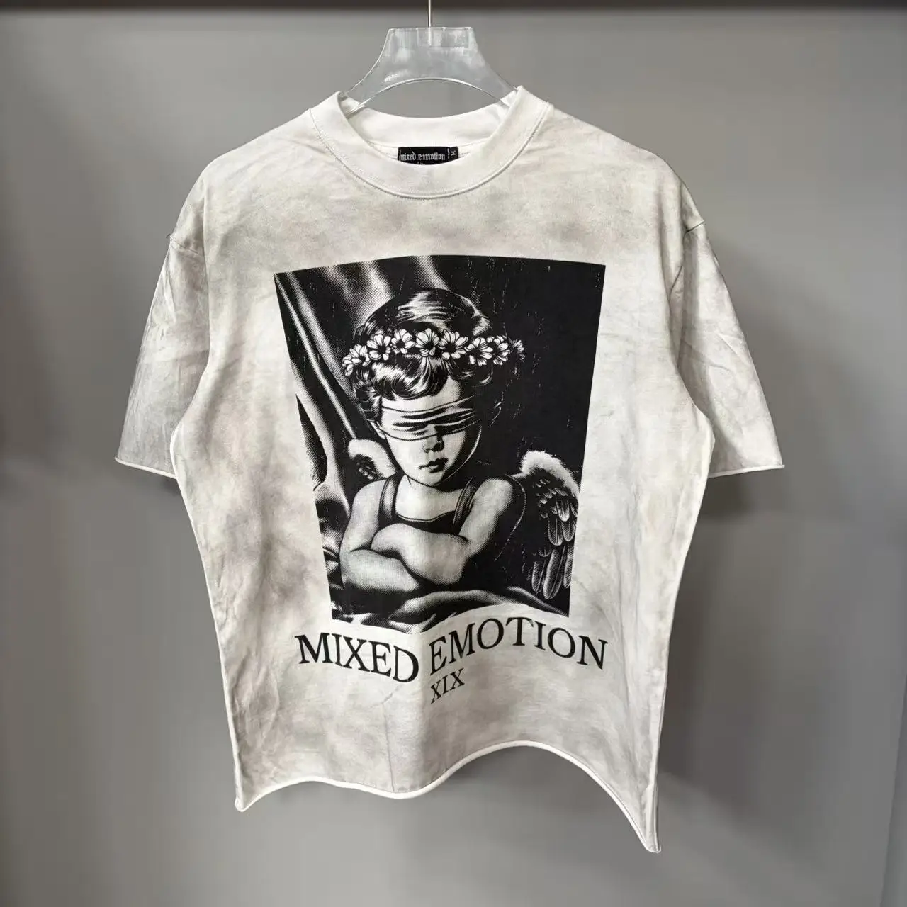 141# New fashion trend brand MIXEDEMOTION printing Shirt Streetwear Cotton Loose Round Neck Oversized Tee Top men t-shirt