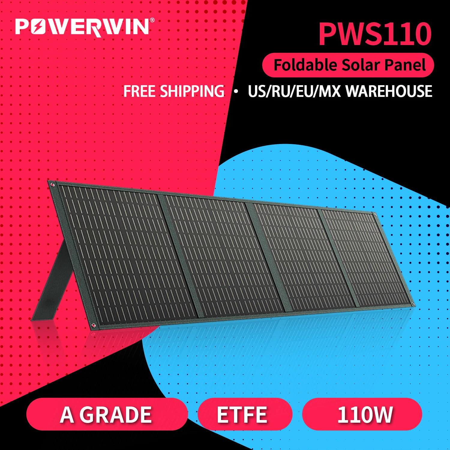 

POWERWIN PWS110 Foldable Solar Panel Series/Parallel 24% Efficiency Durable Voltage Regulator Fast QC Output RV 110W ETFE IP65