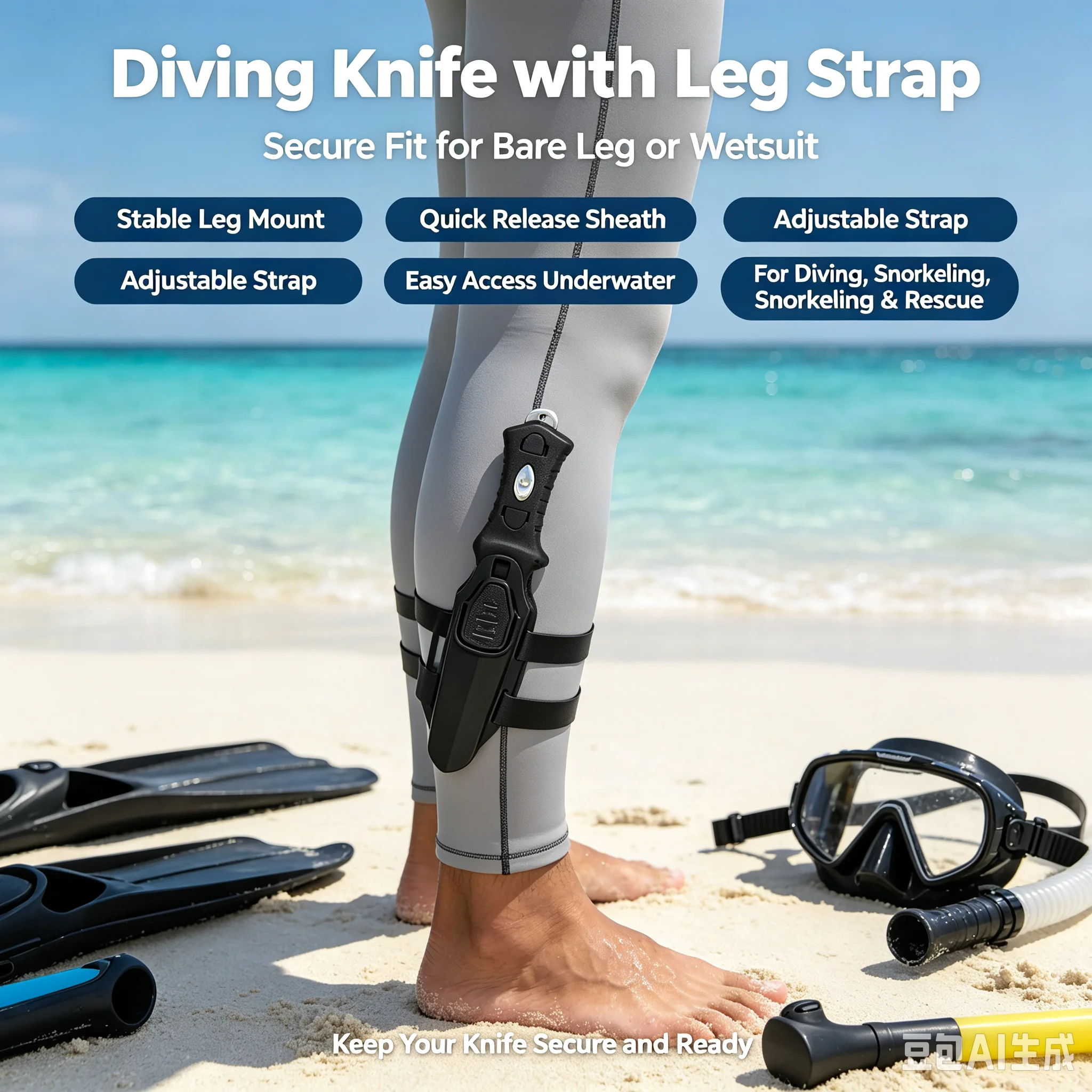 Outdoor Water Rescue Knife Diving Rope Cutter Leg Mounted Multi-function Tool for Exploration view 5