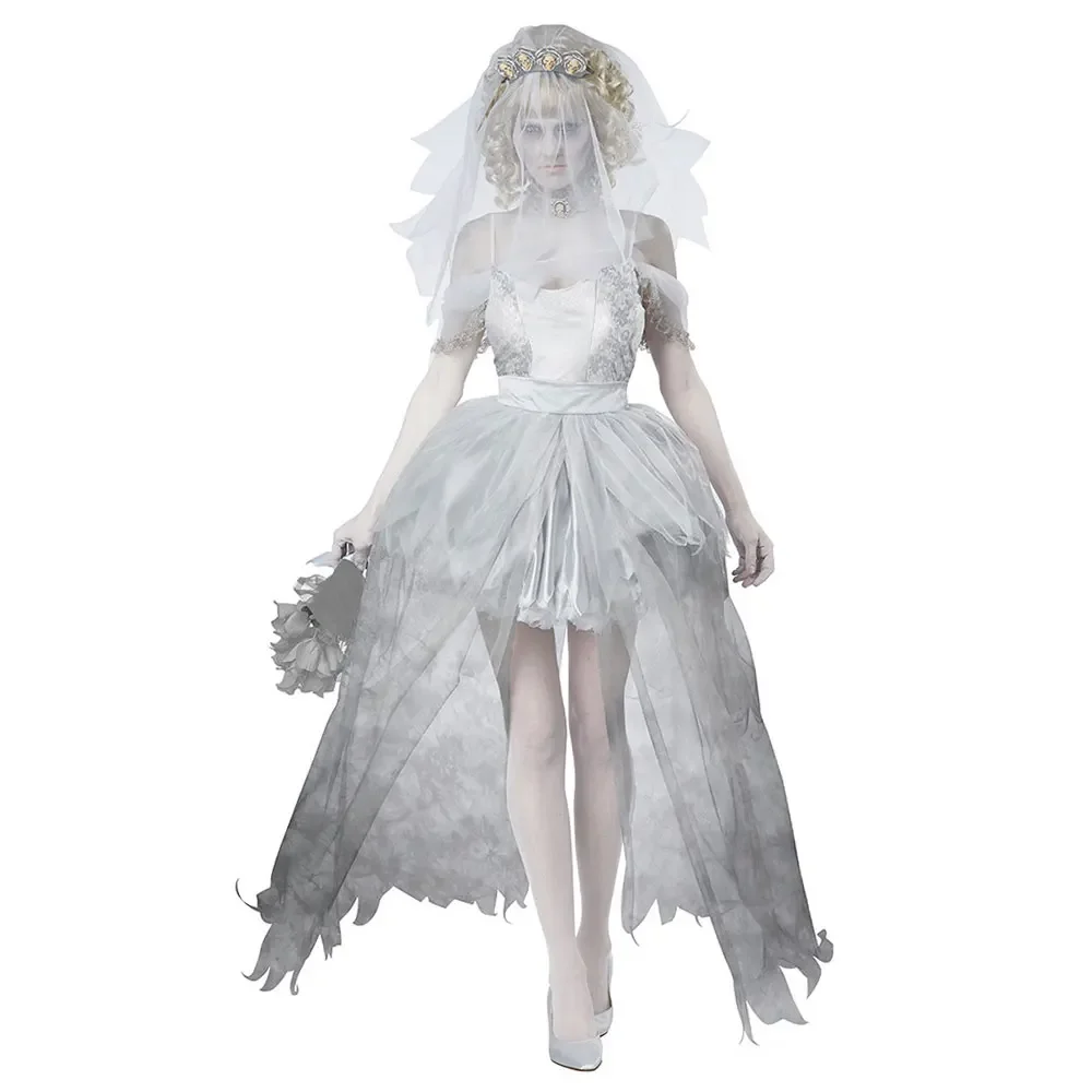 

Halloween White Corpse Bride Costume Women's Vampire Uniform Horror Ghost Dead Zombie Corpse Bride Fancy Dress