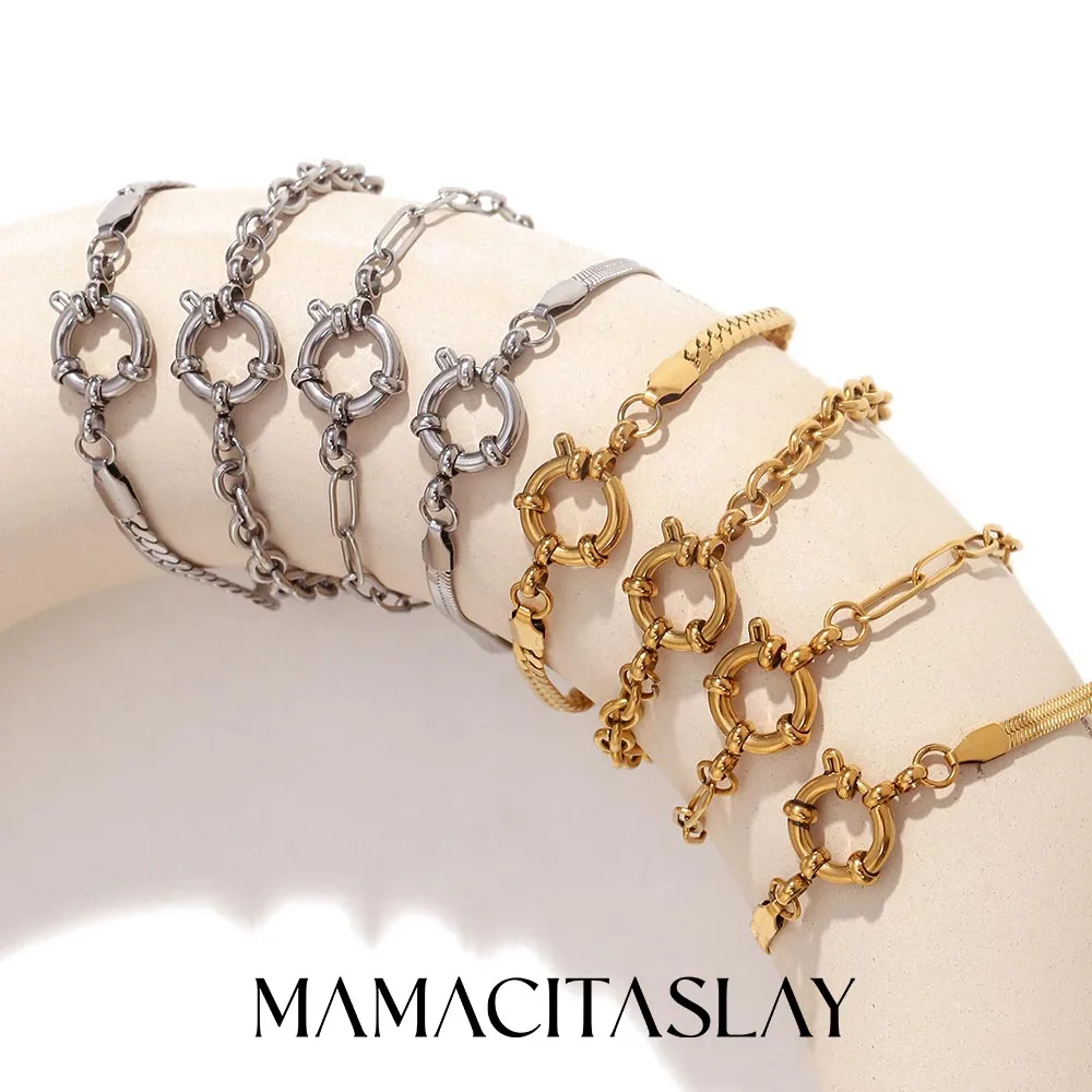 MamacitaSlay Clássico Clipe de Papel Corrente Lâmina Corrente O Corrente NK Pulseiras de Mão Femininas Na Moda Feminina Jóias de Aço Inoxidável