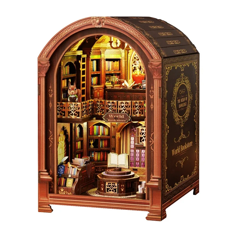 Diy livro nook kits de modelo em miniatura de madeira wanguo livraria estante 3d quebra-cabeça natal estante para amigos presentes aniversário