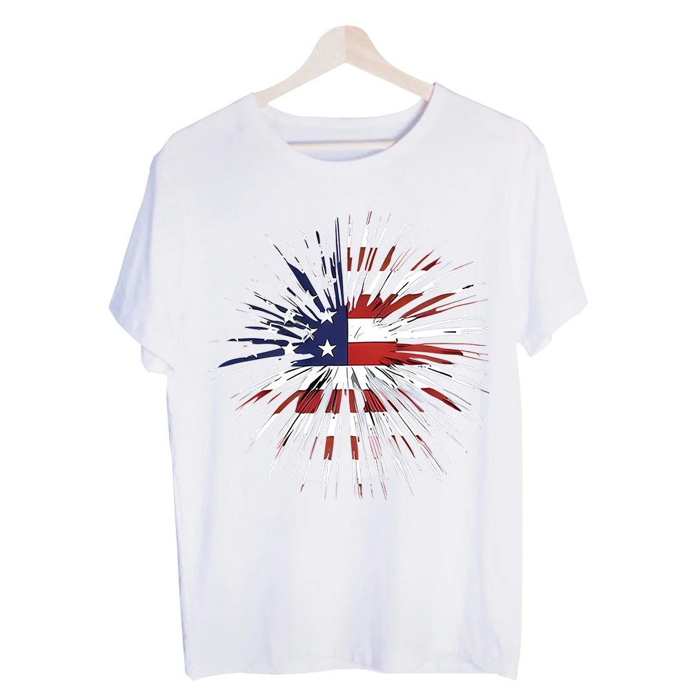 Men's Firework Flag Graphic Tee, Short Sleeve Crew Neck T-Shirt for Casual Summer Outfits