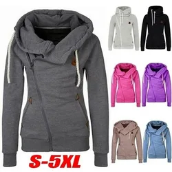 Hoodies Women Sweatshirt Autumn Winter Turn-down Collar Hooded Pullover Side Zipper Jacket Coats Sweatshirts Tracksuit Joggers