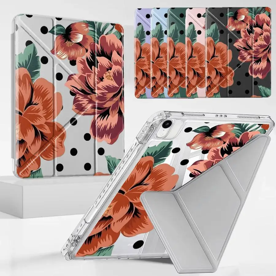 

Tablet Case For iPad Mini 6 7 Pro 11th 10th 9th 8th 7th 12.9inch Air 4 5 M3 M2 1 2 M4 11inch Pro 2025 Y-Fold Holder Cover Flower