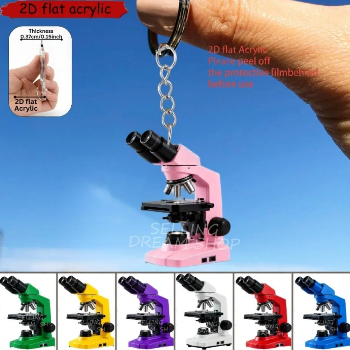 Microscope Keychain 2D Flat Acrylic Pendant,Hanging Decoration for Bags/Festive/Party/Gift/Car Keys/Home/DIY,Microscope Ornament
