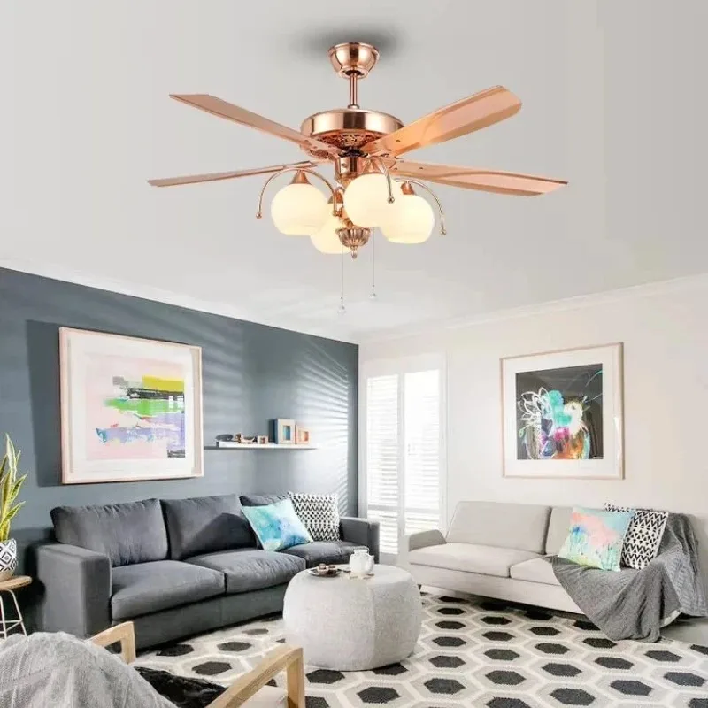 

BreezeLux OEM 52 дюйма 5 металлических лопастей Винтаж розовое золото Декоративный потолочный вентилятор E27 * 4 Лампы Потяжной цепной потолочный светильник с вентилятором