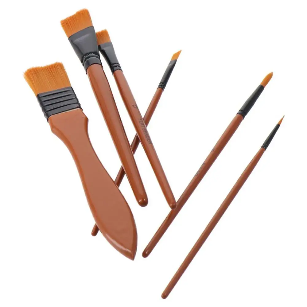Wood 10 Pieces Paint Brush Set Composed of Orange and Black 23*9.5cm 1 Paint Spatula with Brush Case For Acrylic