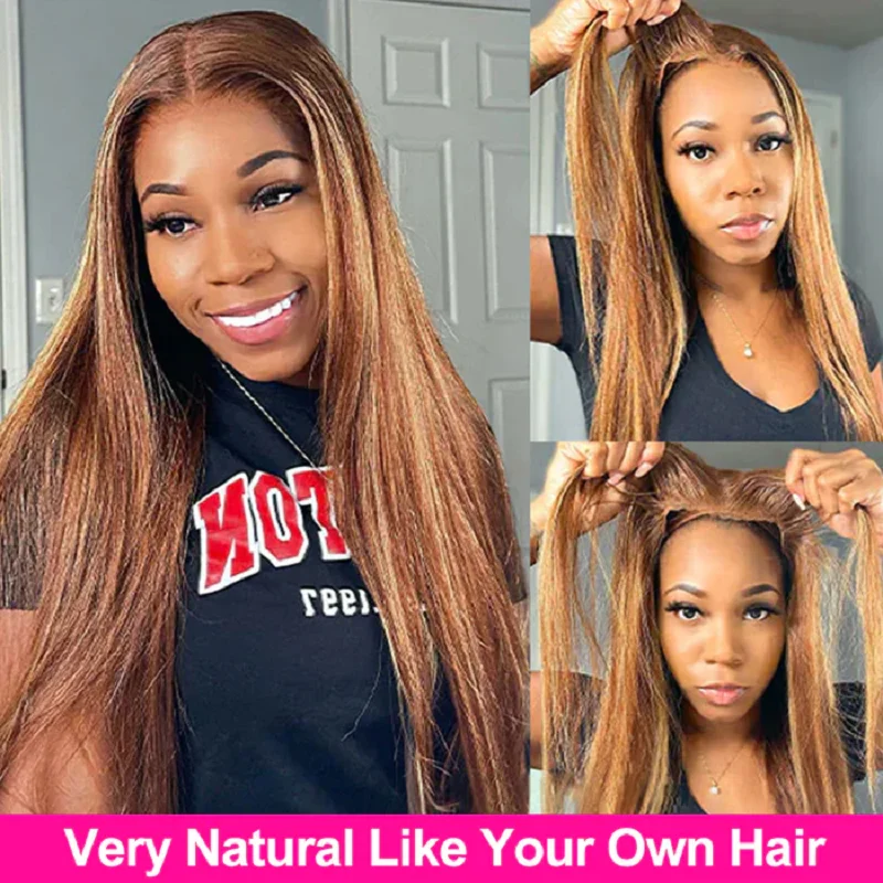 

TRACY HAIR Straight Highlight Pre Cut Pre Plucked Wear Go Glueless Wig 13X4 HD Lace Frontal Wig Straight 4x4 Lace Closure Wig