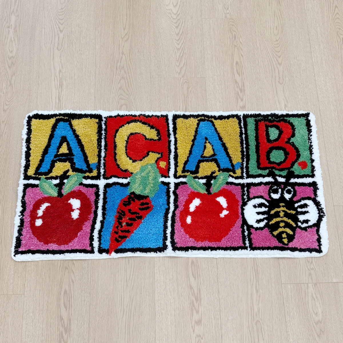 Tapete Tufted ACAB Cartoon - Tapete Macio e Fofo Multicolorido com Flocagem, Antiderrapante e Lavável, Acento Divertido de Decoração Pop Art para Casa