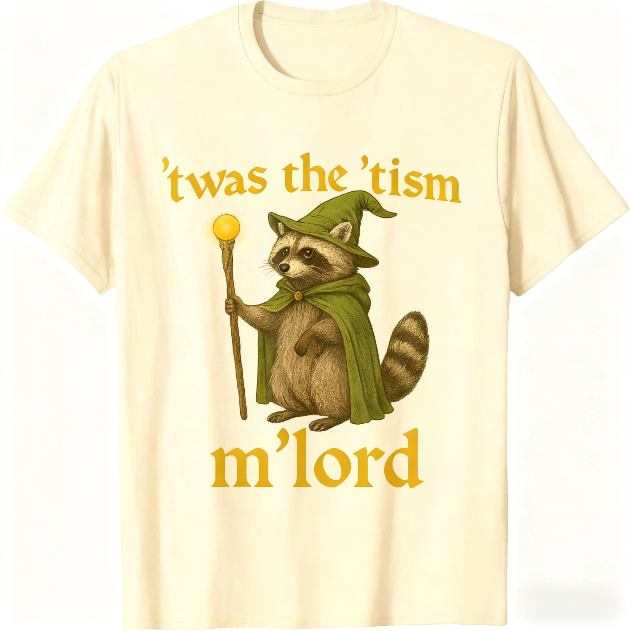 تي شيرت Twas The 'Tism Raccoon Wizard تي شيرت قطن 100% مع رسومات حيوانات خيالية للتوحد وشعار فكاهة ملابس شارع عصرية