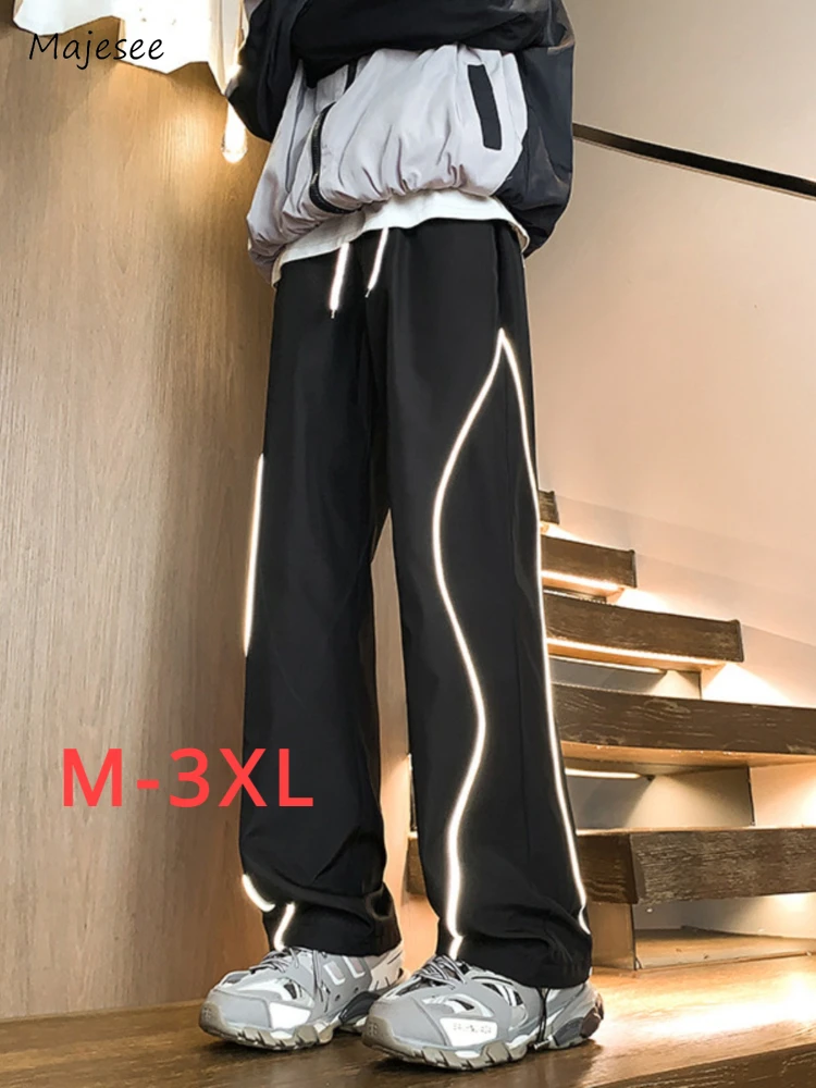 

Sporty Pants for Men M-3XL Hip Hop Mountaineering Bright Line Windproof Summer Ins Harajuku Highstreet American Style Leisure