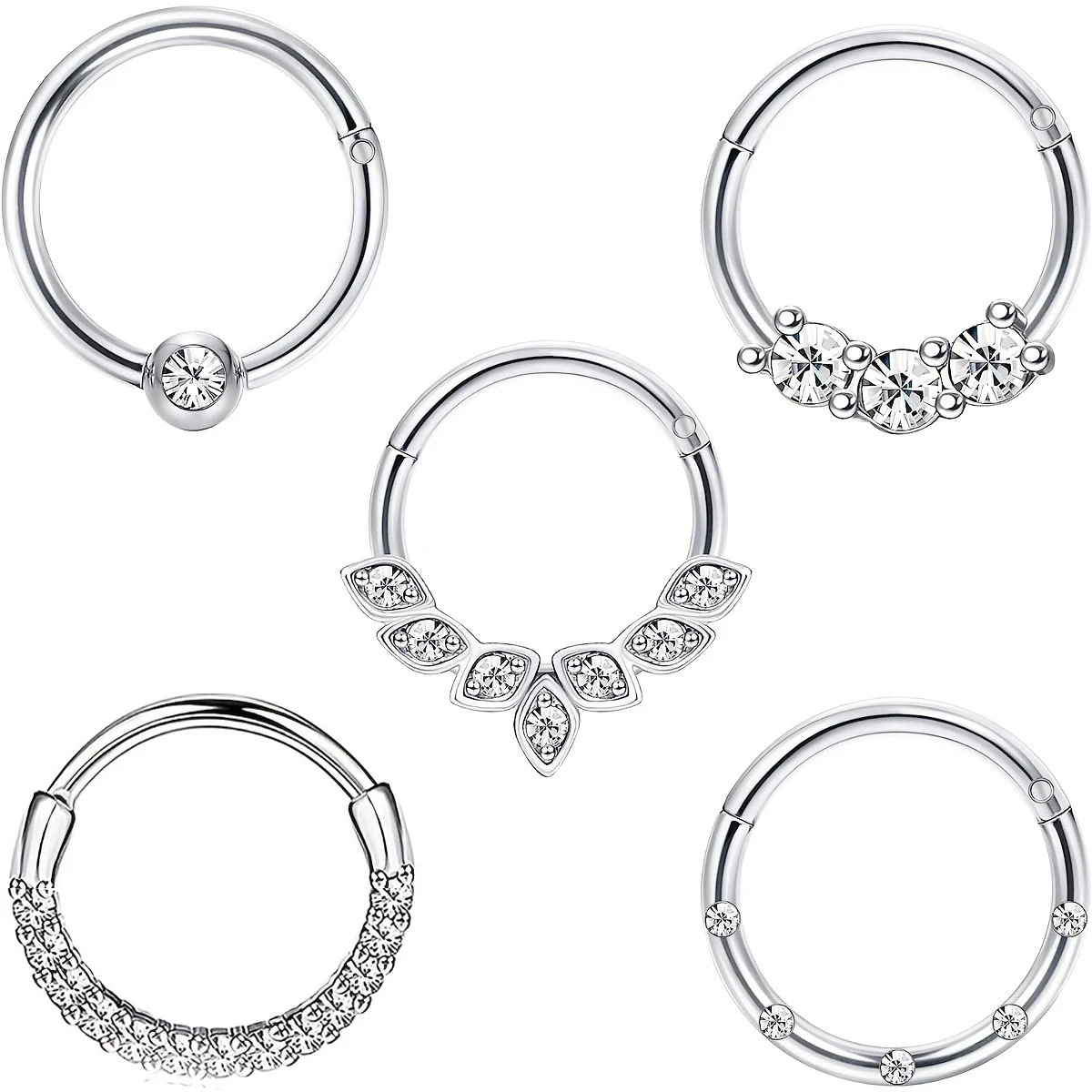 1-5 sztuk 16G moda stal nierdzewna 316L CZ zawiasowa przegroda Clicker kolczyki w nosie, Daith Helix Tragus chrząstka Piercing biżuteria