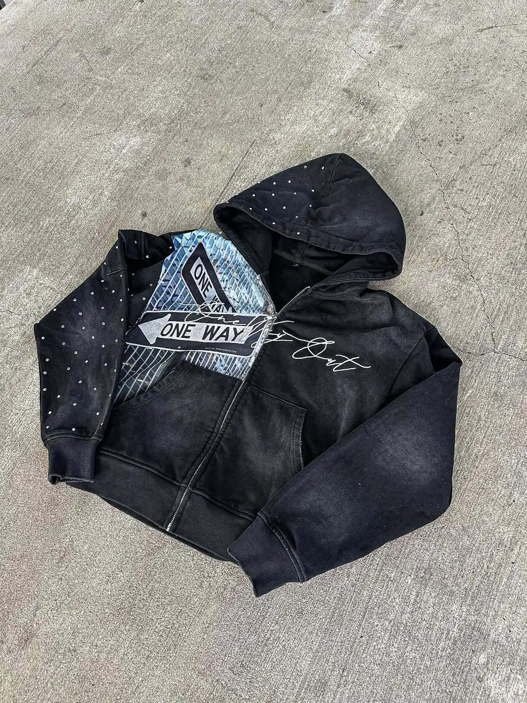 Neues Design Herbst/Winter Street Personalisierter Farbblock-Buchstabendruck Loser Hoodie mit Wasser-Diamanten für Männer und Frauen