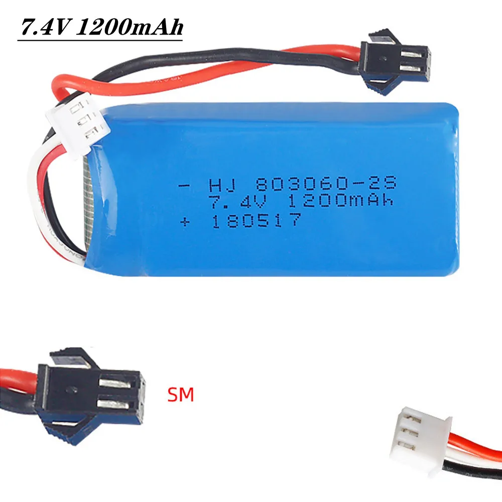 7.4V 1200mAh 803060 30C SM Plug Lipo Battery For H26 H26C H26W H26D H26HW RC Quadcopter Drone For H26-012 Toy Parts