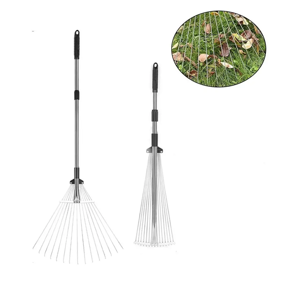 Garden Leaf Rake Expandable Cleaning Leaves Sticks and Debris Telescoping Handle Lightweight for Flower Beds Roof Gardening Yard