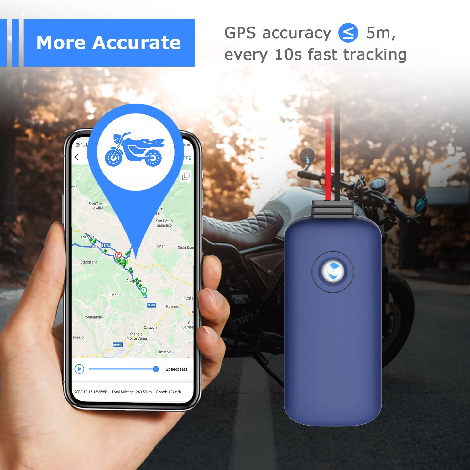 Waterproof Motorcycle GPS Tracker 2G GSM Network Wire Connection with Android iOS APP Pay As You Use