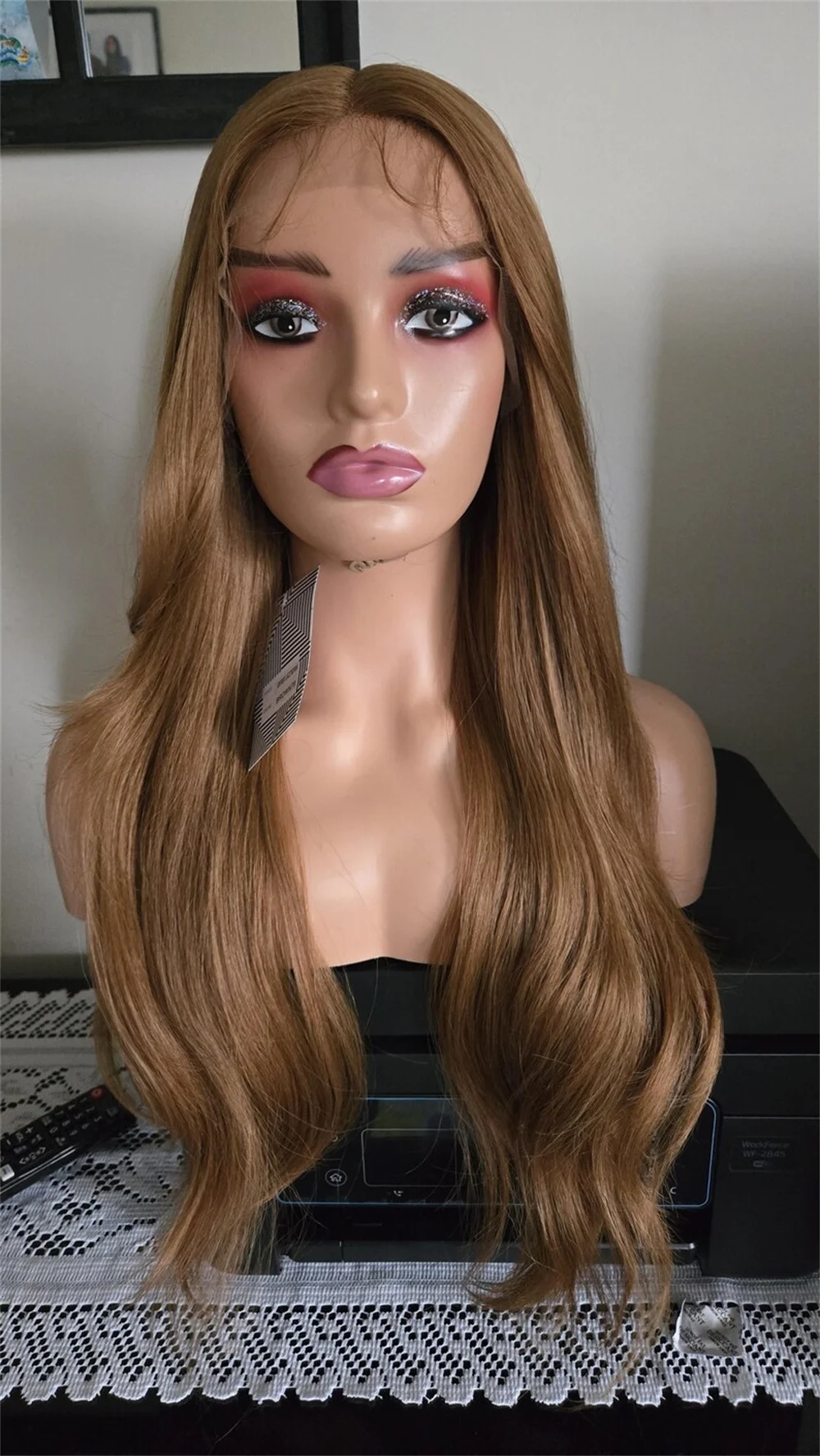 24 Inch Auburn Blonde Lace Front Wig for Women Long Loose Wave Synthetic Hair Heat Safe Bouncy Wavy Realistic Looking for Women