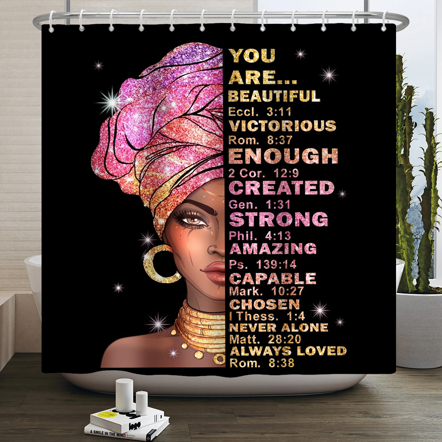 African American Woman Shower Curtain Sexy Black Girl Lady Inspirational Queen Abstract Boho Waterproof Bathroom Shower Curtain