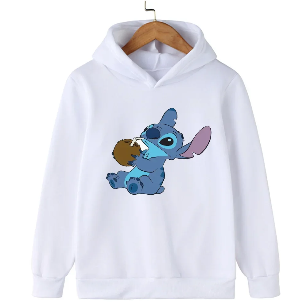 Fashion Hoodies Cartoon Stitch Cartoon Woman Sweatshirts Loose Hooded Pullover Black Hoodie Autumn Winter Women Clothing Tops