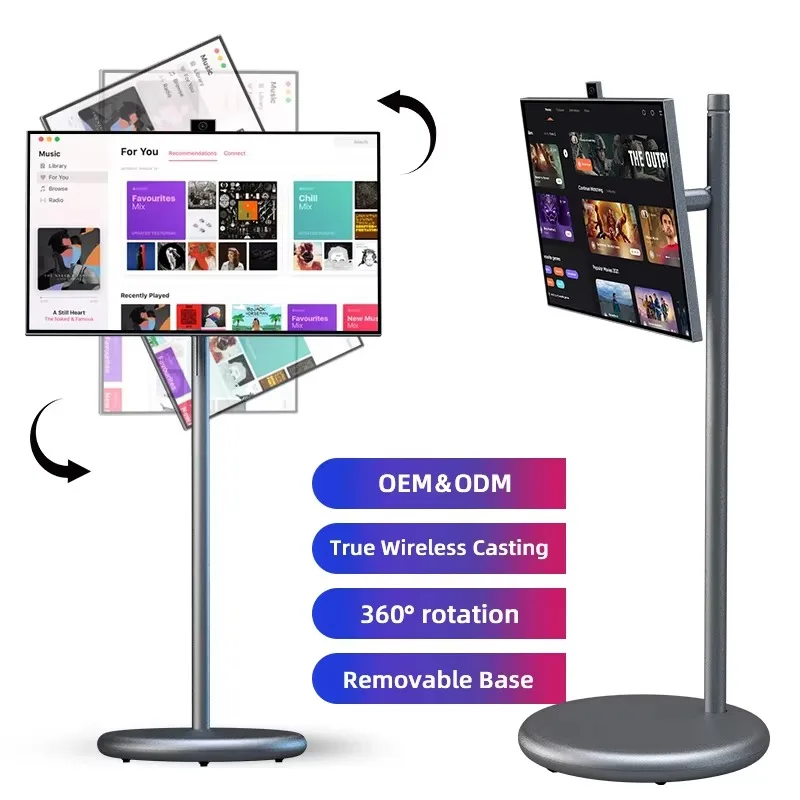 

27-дюймовый мобильный портативный телевизор с питанием от аккумулятора Smart TV на колесах Hd ЖК-телевизор с подставкой и сенсорным экраном для игр