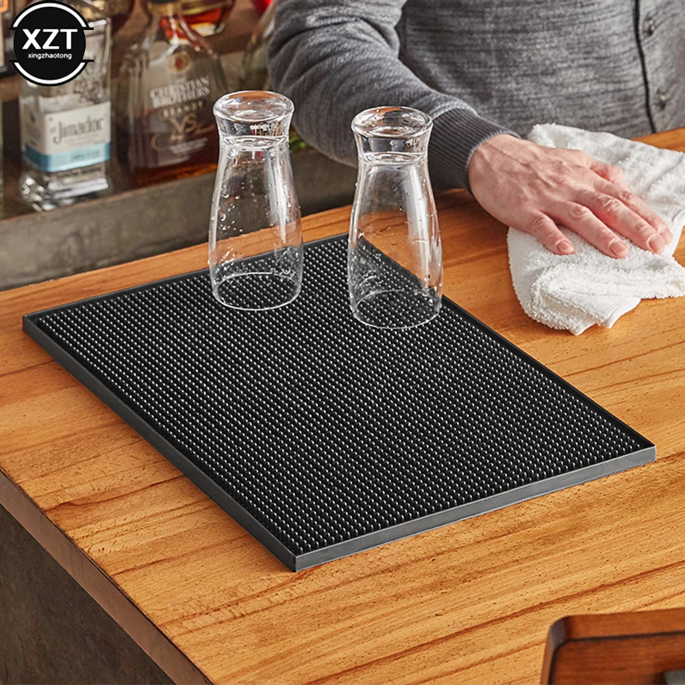 Thicken 1cm Anti Slip Bar Mat Rubber Avoid Spill Mat Bar Runner Glass Drip Tray Beer Drink Rail Coffee Baristal Making Pad Black