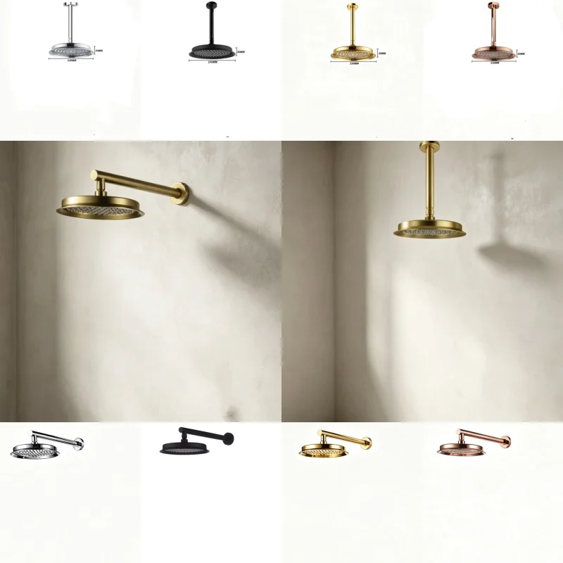 Gold 9 Inch Round brass Rainfall Shower Head Bathroom Accessory 20/40CM Wall Mounted Shower Arm Modern Showers for Bathroom