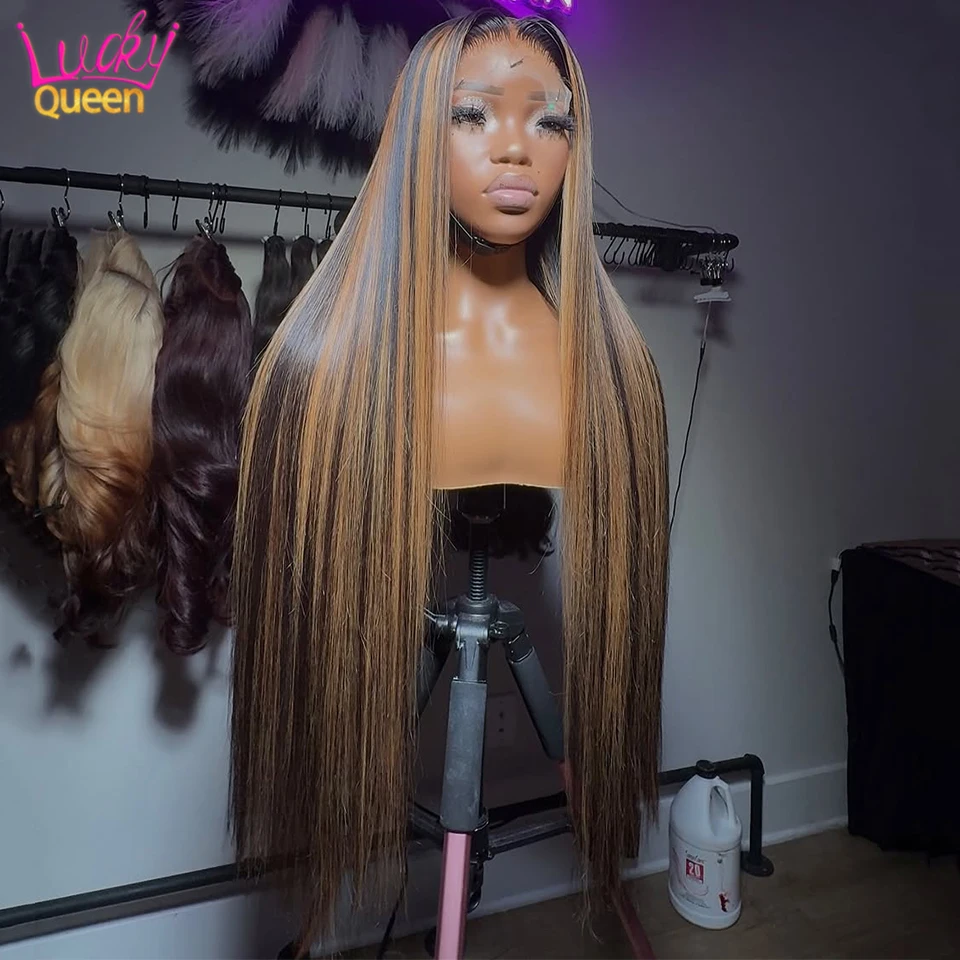 

Highlight Brown Straight 32 Inches Human Hair Pre Plucked 5x5 180 Density P1B/30 13X6 Front Wigs Transparent Lace 13X4 For Women