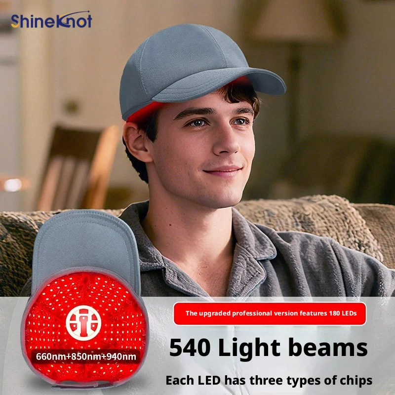 SHINEKNOT 180-LEDs Red Light Hair Growth Cap 940nm Infrared Pulses 5 Temperature Settings Infrared Therapy Cap Gray Baseball Cap