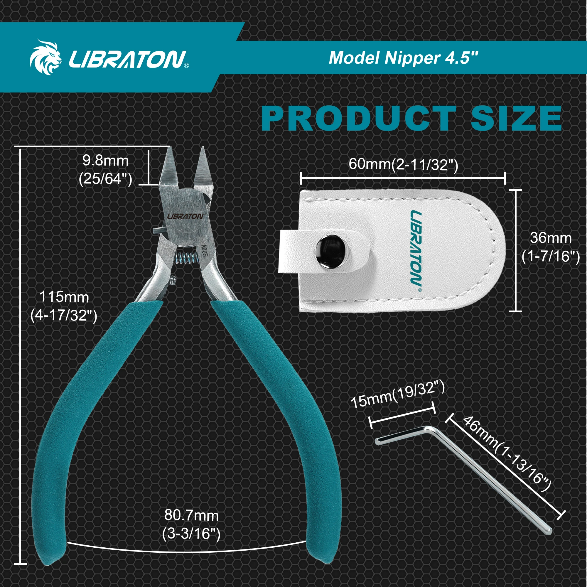 Imagem -02 - Libraton-pinça Modelo Single-edge para Construção de Plástico Alicate Modelo Mini Chave Sextavada Capa de Couro Ferramentas Plásticas Modelo 45 Polegadas