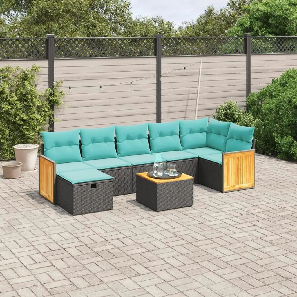 

8 Piece Outdoor Patio Sofa Set with Cushions Black Rattan Furniture Garden Seating