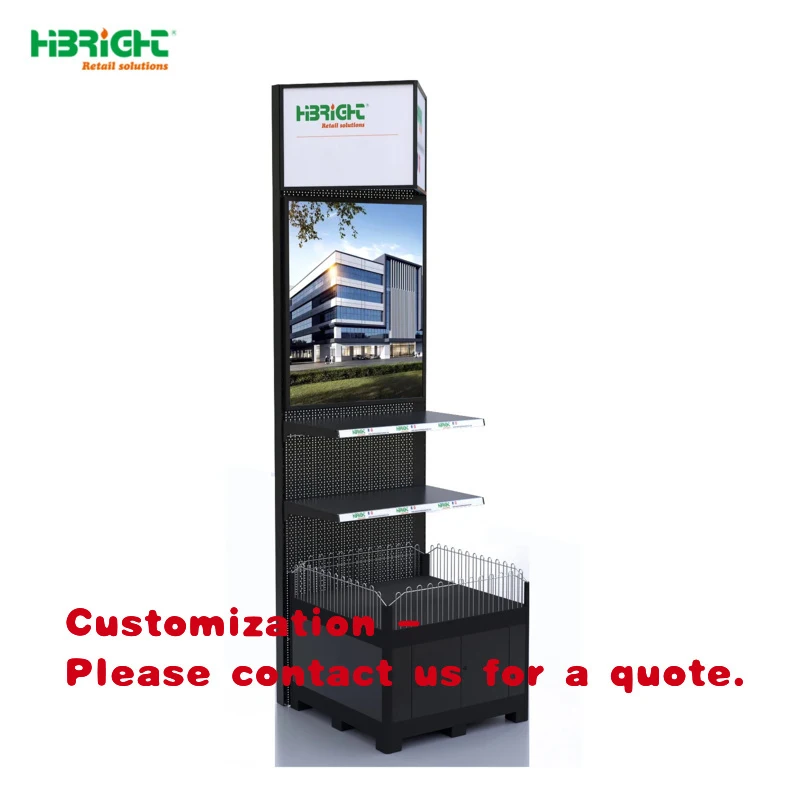 custom.Supermarket Custom Light Duty Metal Shelf with Advertisement Board Display Stand Quick Installation