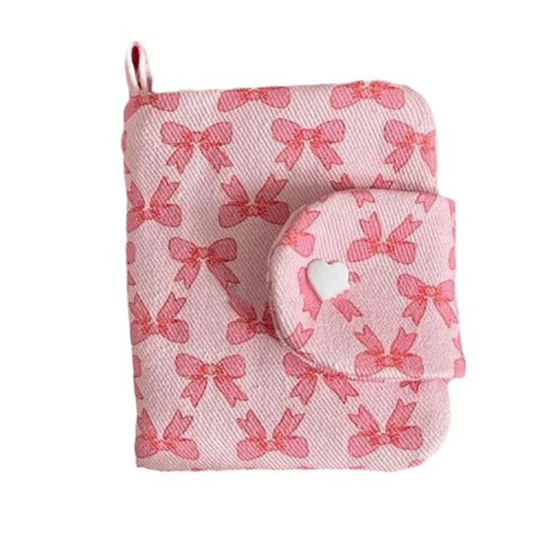 Monederos rosas con estampado de lazo dulce, monedero de lona con cremallera pequeña, tarjetero de gran capacidad para mujeres y niñas, bolsa de almacenamiento informal