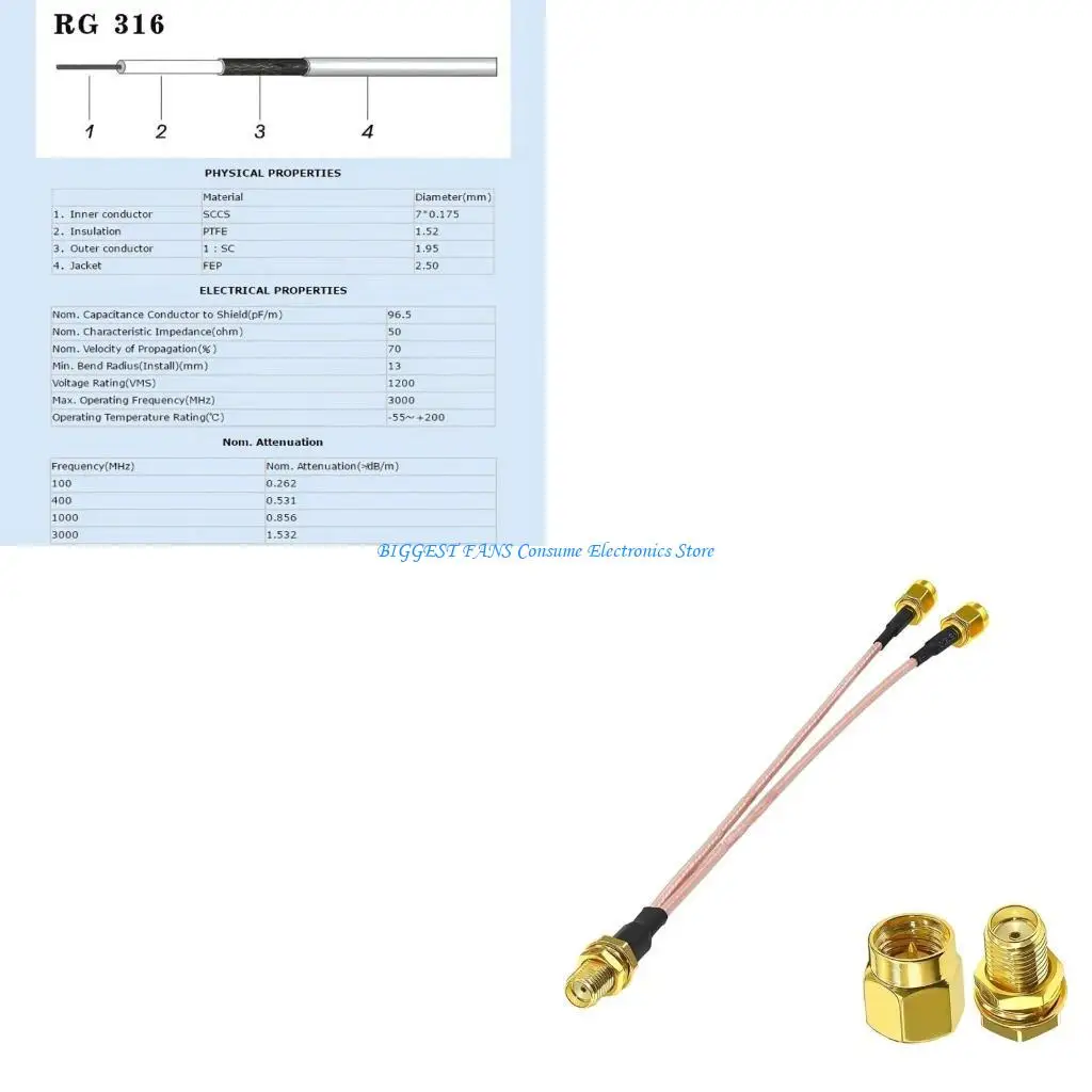 

SMA Female to Double SMA Male Y Splitters Extension Cable RG316 Adapters