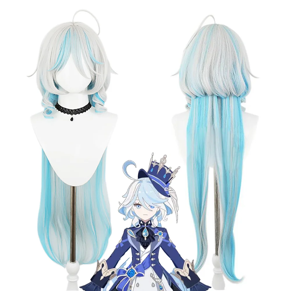 

Furina Cosplay Wig Focalors Hydro Archon Blue Gray Gradient Long Wavy Heat Resistant Synthetic Anime Hair for Daily Wear Party