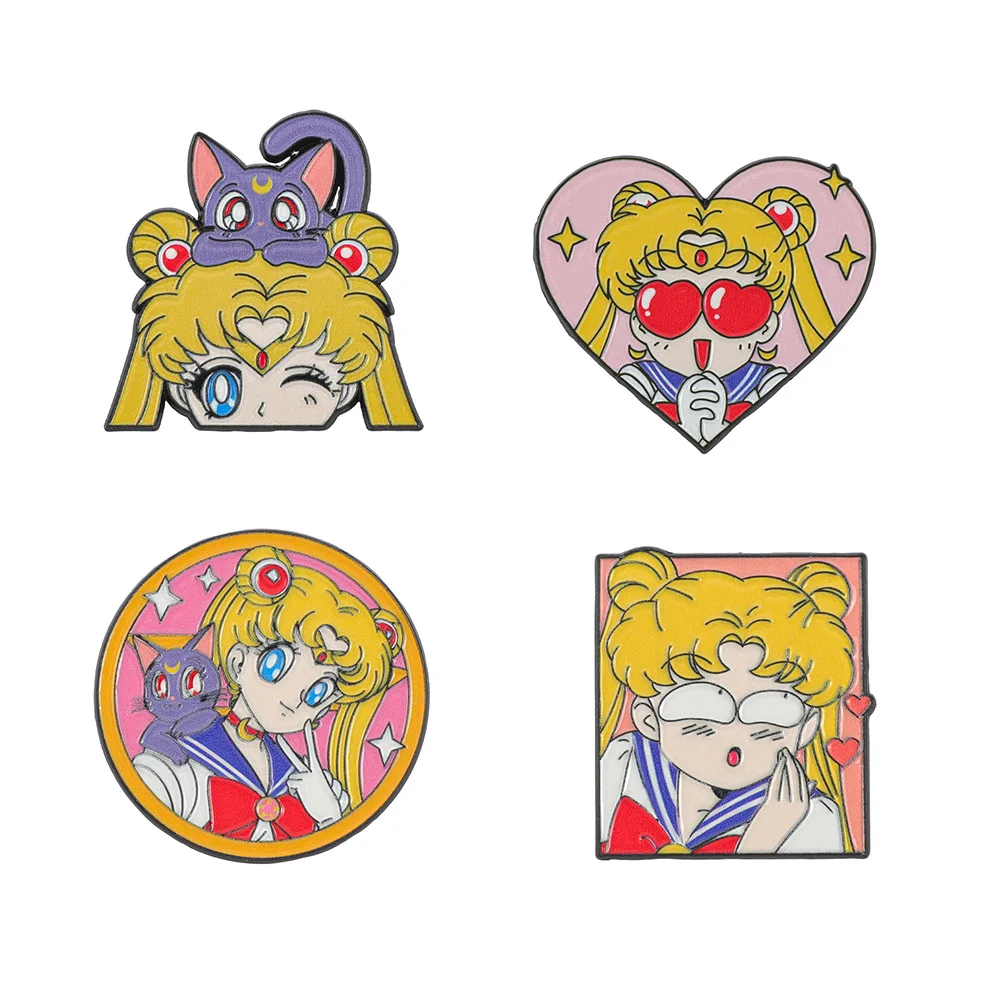 Kreative Sailor Moon Herzförmige Emaille-Pins Cartoon-Brosche Metallabzeichen für Rucksack Kleidung Schmuck Urlaubsgeschenk