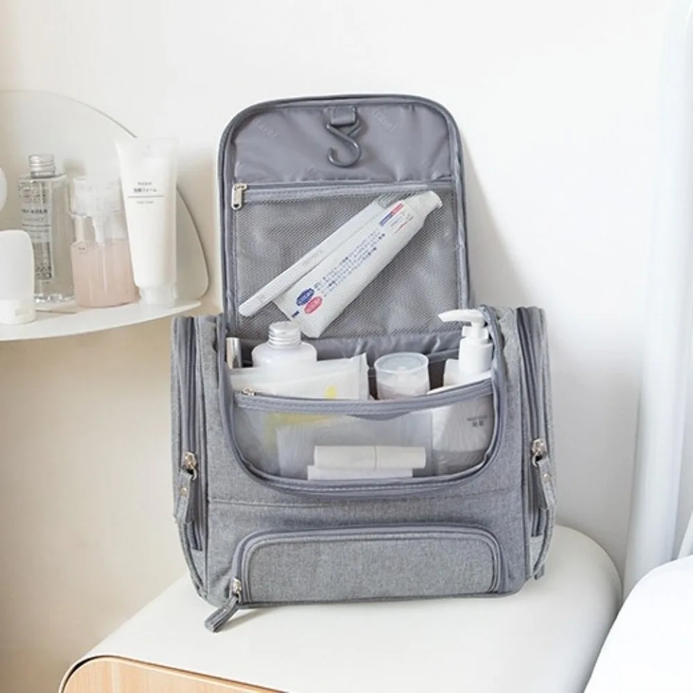 

Waterproof Hanging Cosmetic Bag Multifunctional Multipocket Design Travel Makeup Organizer Zipper Closure Double Side Open