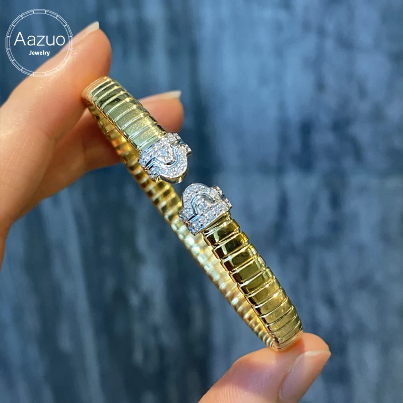 Aazuo Luxury Vintage Jewelry 18K Solid Yellow Gold Real Diamonds Open Bangle For Woman Upscale Trendy Wedding Engagement Party