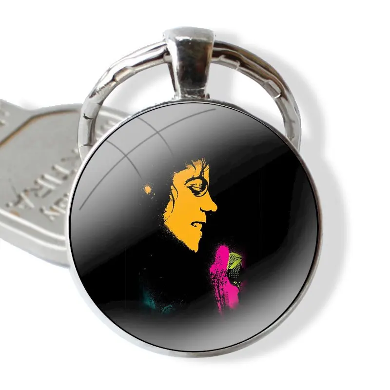 Singer Dancer michael jackson Glass Metal Pendant Key Chain Classic Men Women Key Ring Accessories Jewelry Gifts