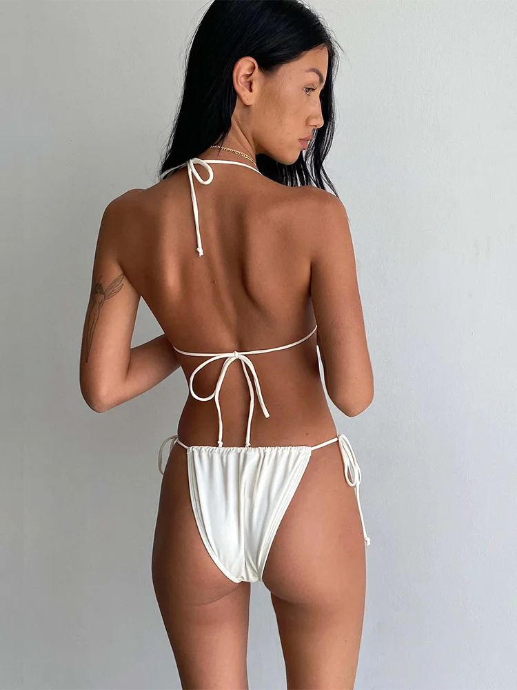 Absobe Patchwork Contrast Bow Biniki Set Women Swimwear Drawstring Lace-up Swimsuit Hottie Summer Holiday Beachwear 2024 New